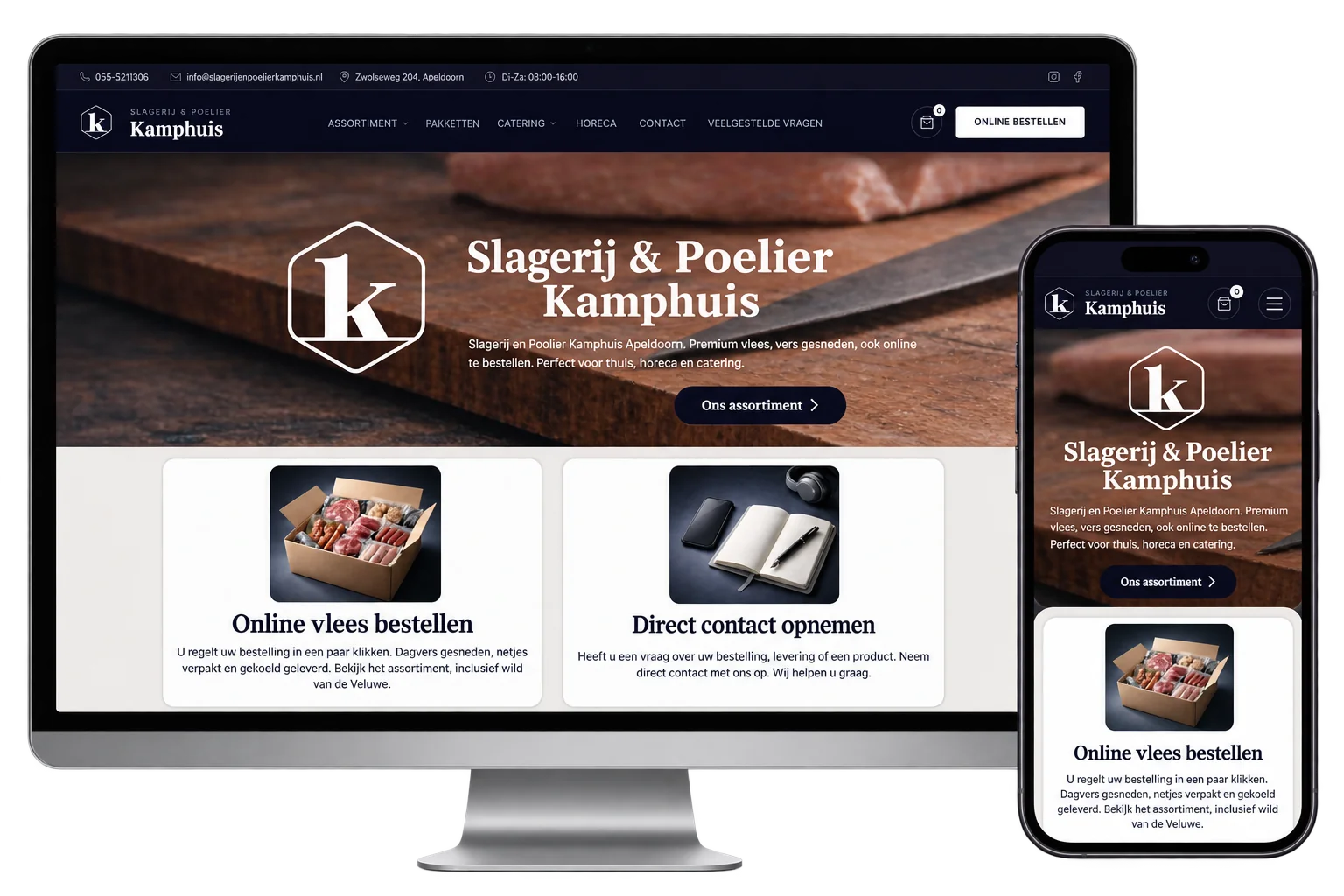 Webshop van Slagerij en Poelier Kamphuis op desktop en mobiel